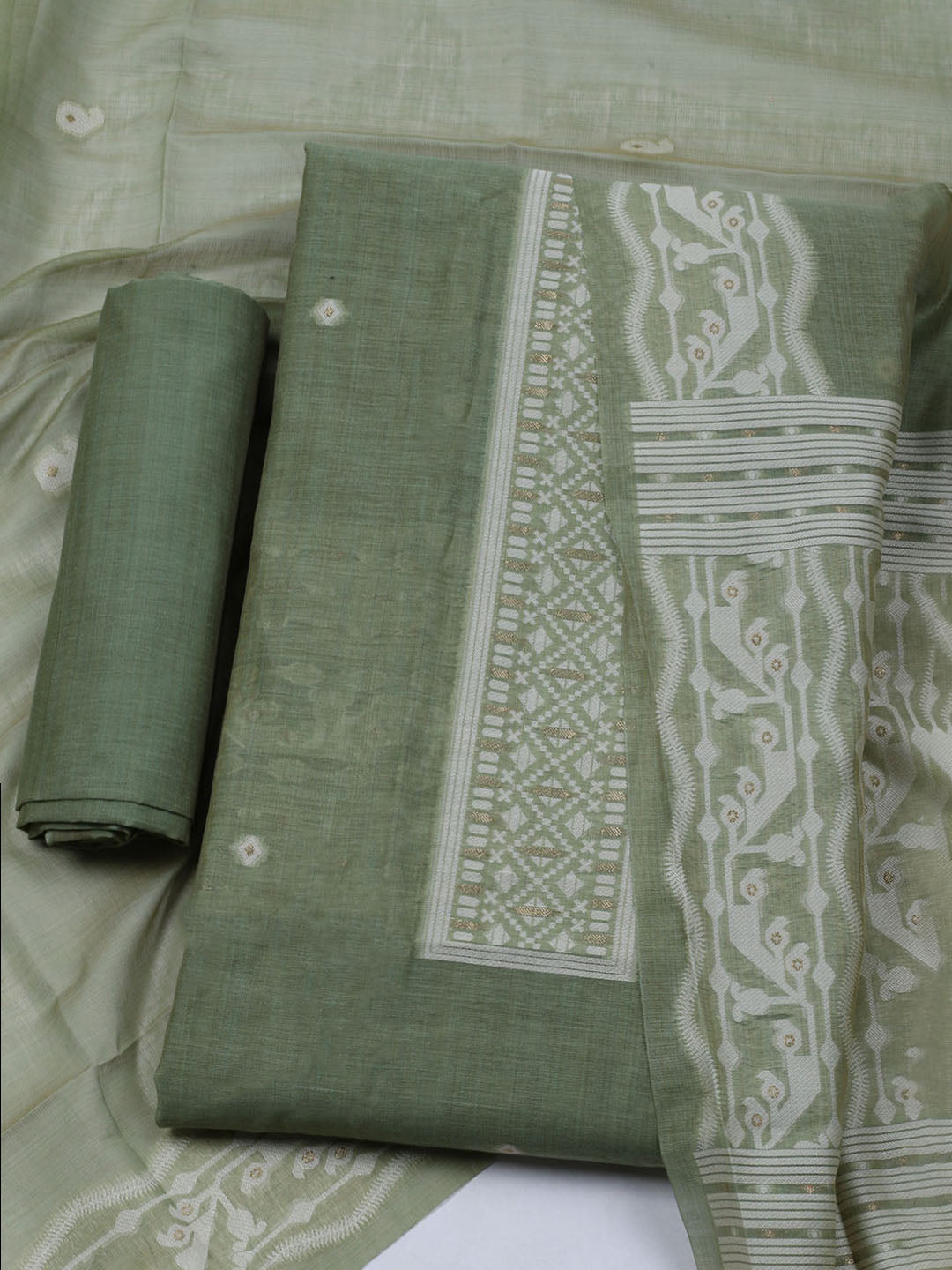 Woven Chanderi Unstitched Suit With Dupatta