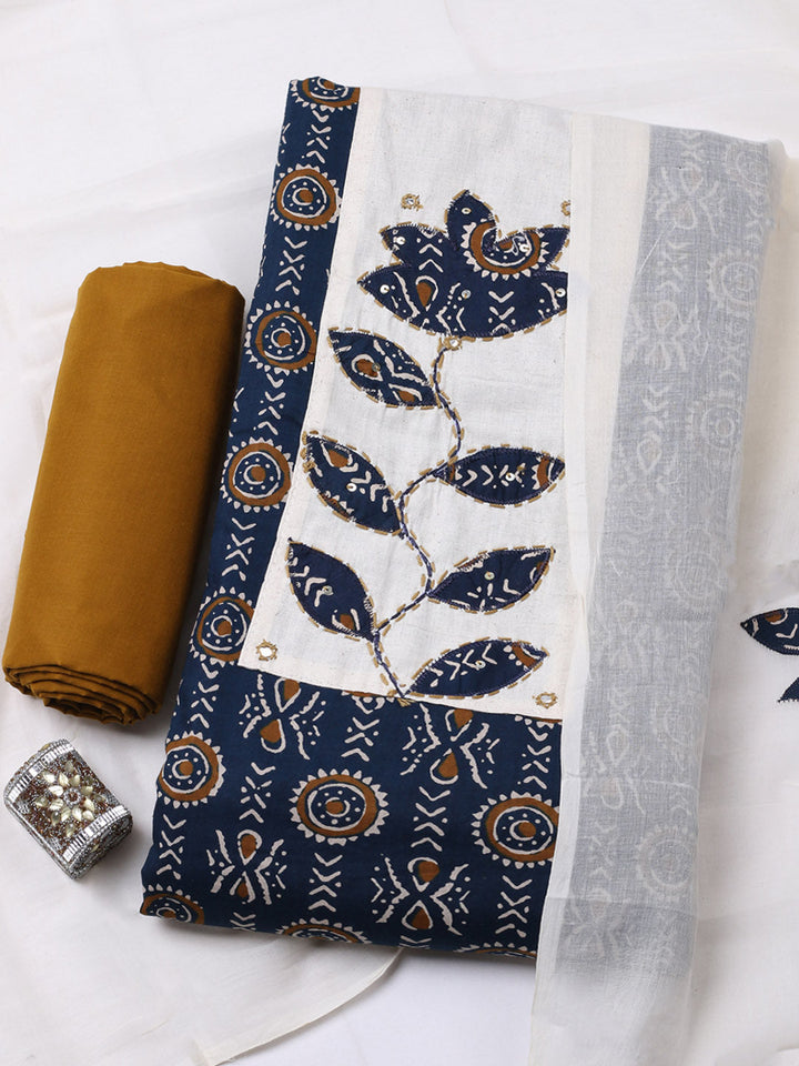 Printed Cotton Blend Unstitched Suit With Pant &amp; Dupatta