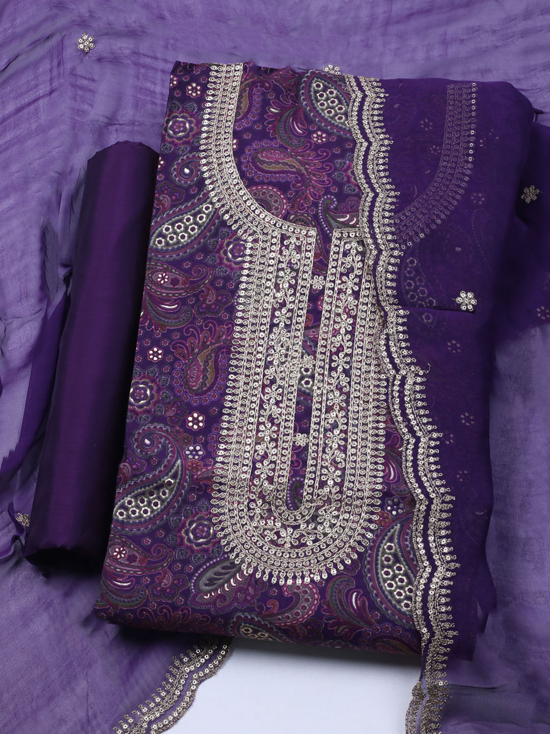 Neck Embroidered Cotton Blend Unstitched Suit With Dupatta