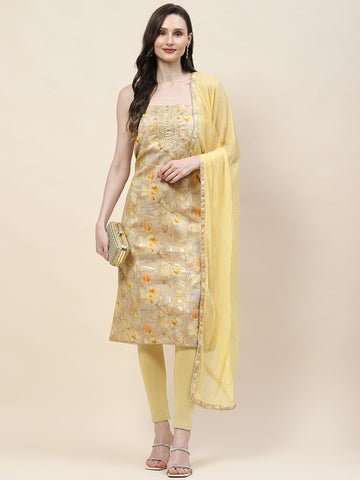 Floral Printed And Neck Embroidery Unstitched Suit Material