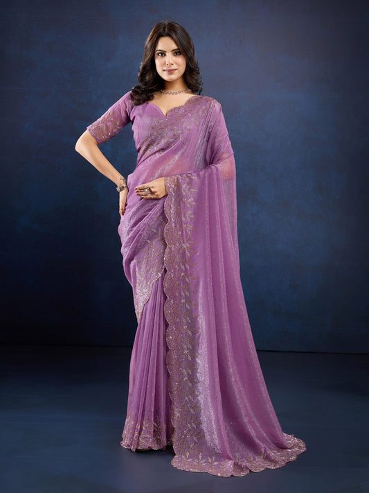 Stone Embroidery Chinon Saree