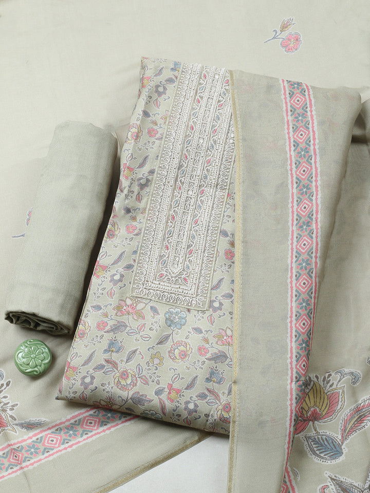 Embroidered Muslin Unstitched Suit With Pant &amp; Dupatta