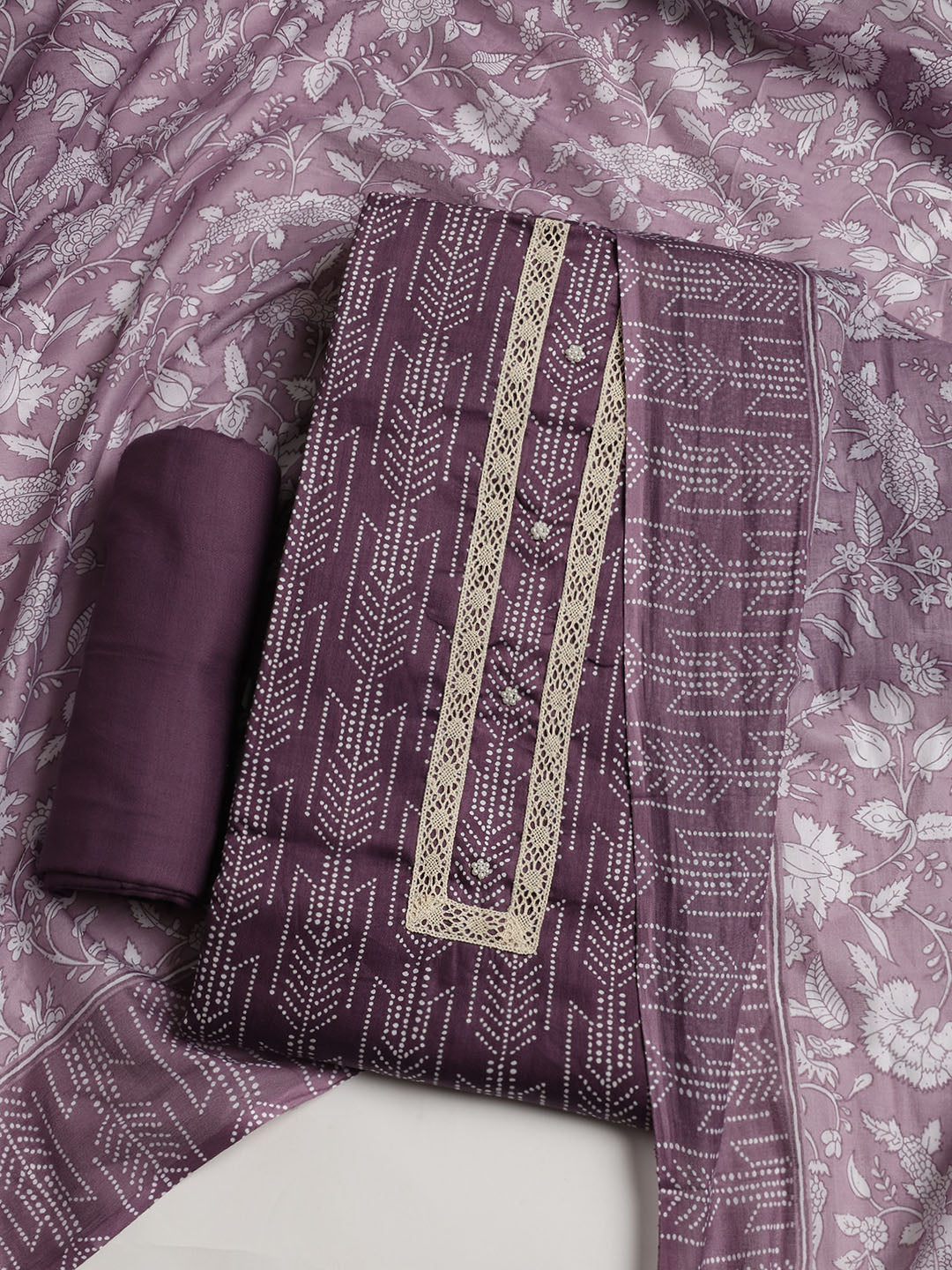 Printed Cotton Blend Unstitched Suit With Dupatta