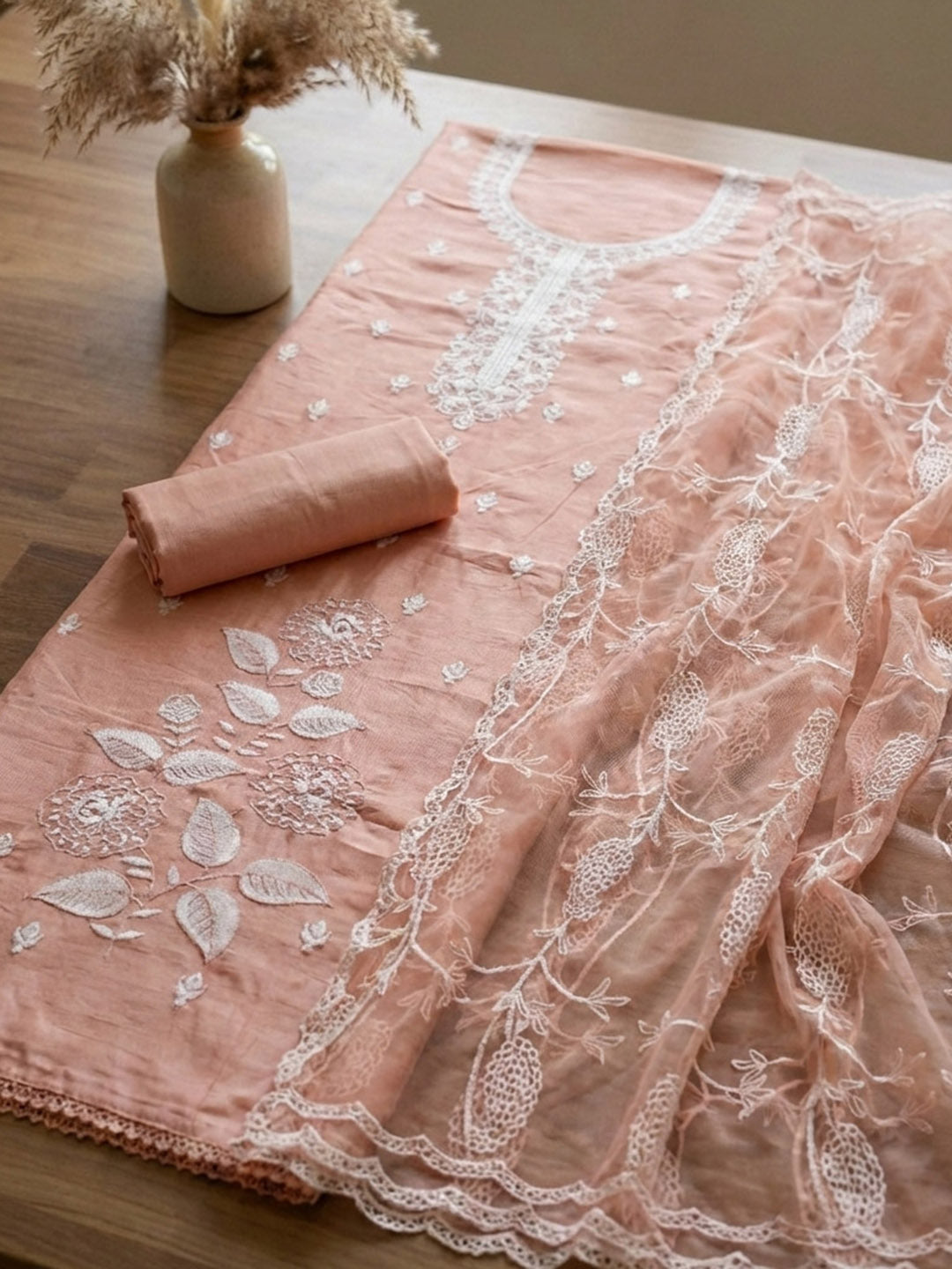 Printed Cotton Blend Unstitched Suit With Pant &amp; Dupatta