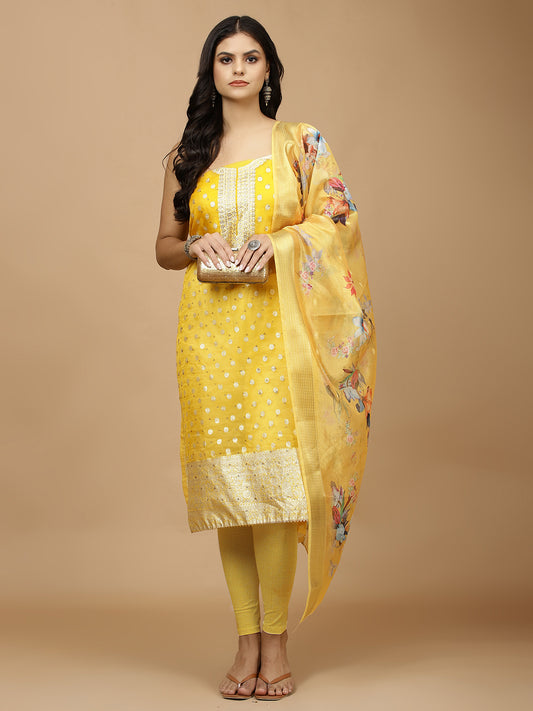 Woven Chanderi Unstitched Suit Piece With Dupatta