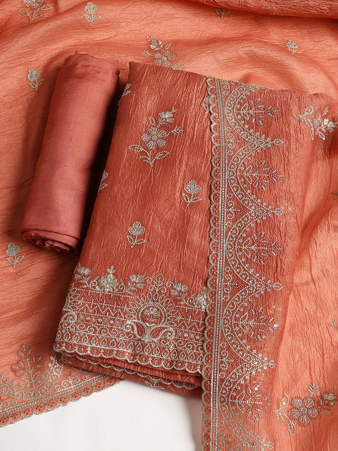 Embroidered Tissue Unstitched Suit With Dupatta