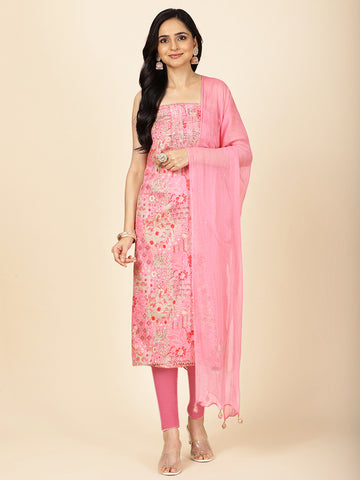 Floral Printed And Neck Embroidery Unstitched Suit Materia