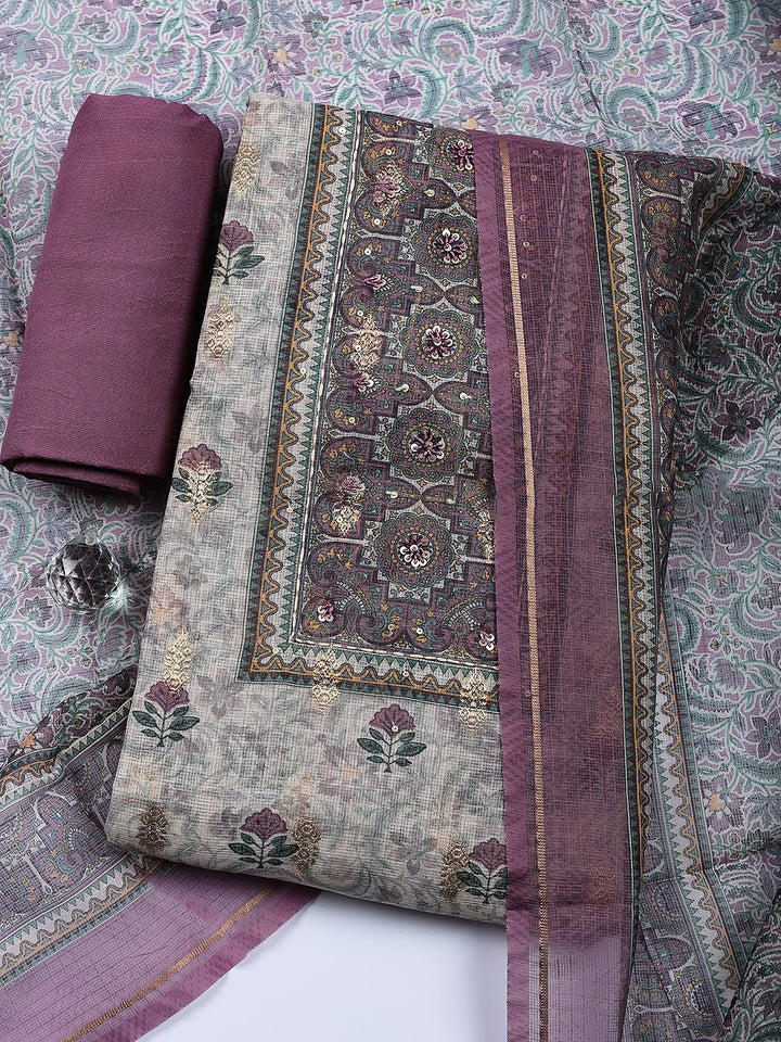Embroidered Cotton Blend Unstitched Suit With Pant Dupatta
