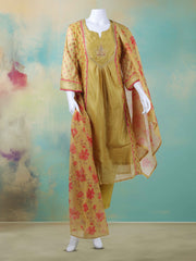 Gota Work Chanderi Unstitched Suit Piece With Dupatta