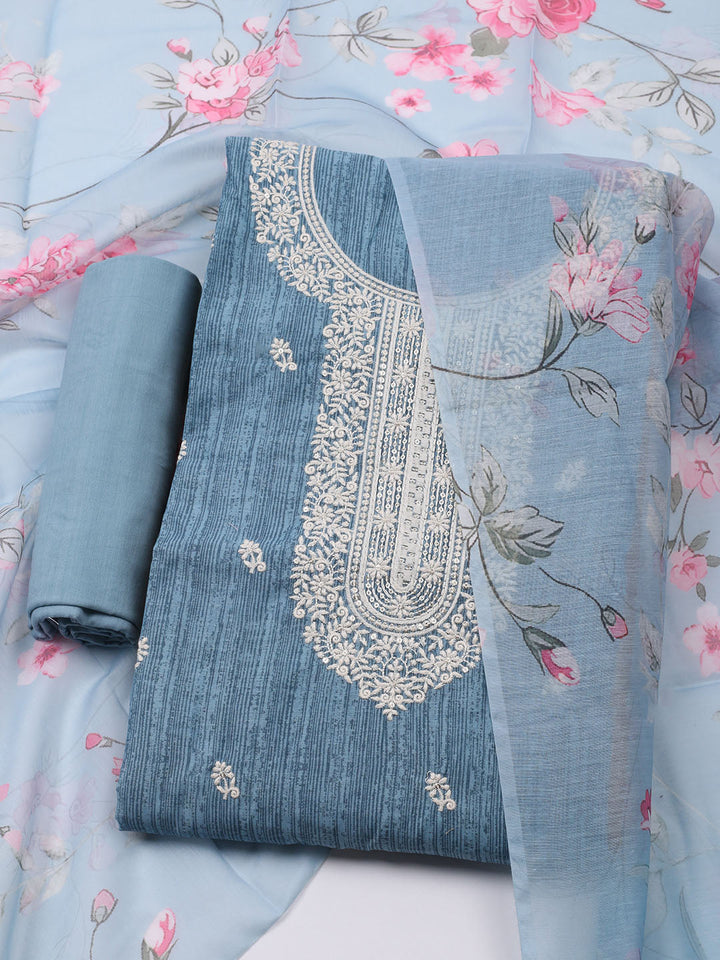 Embroidered Chanderi Unstitched Kurta With Pant &amp; Dupatta