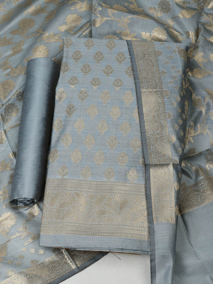 Woven Design Chanderi Unstitched Suit With Pant &amp; Dupatta