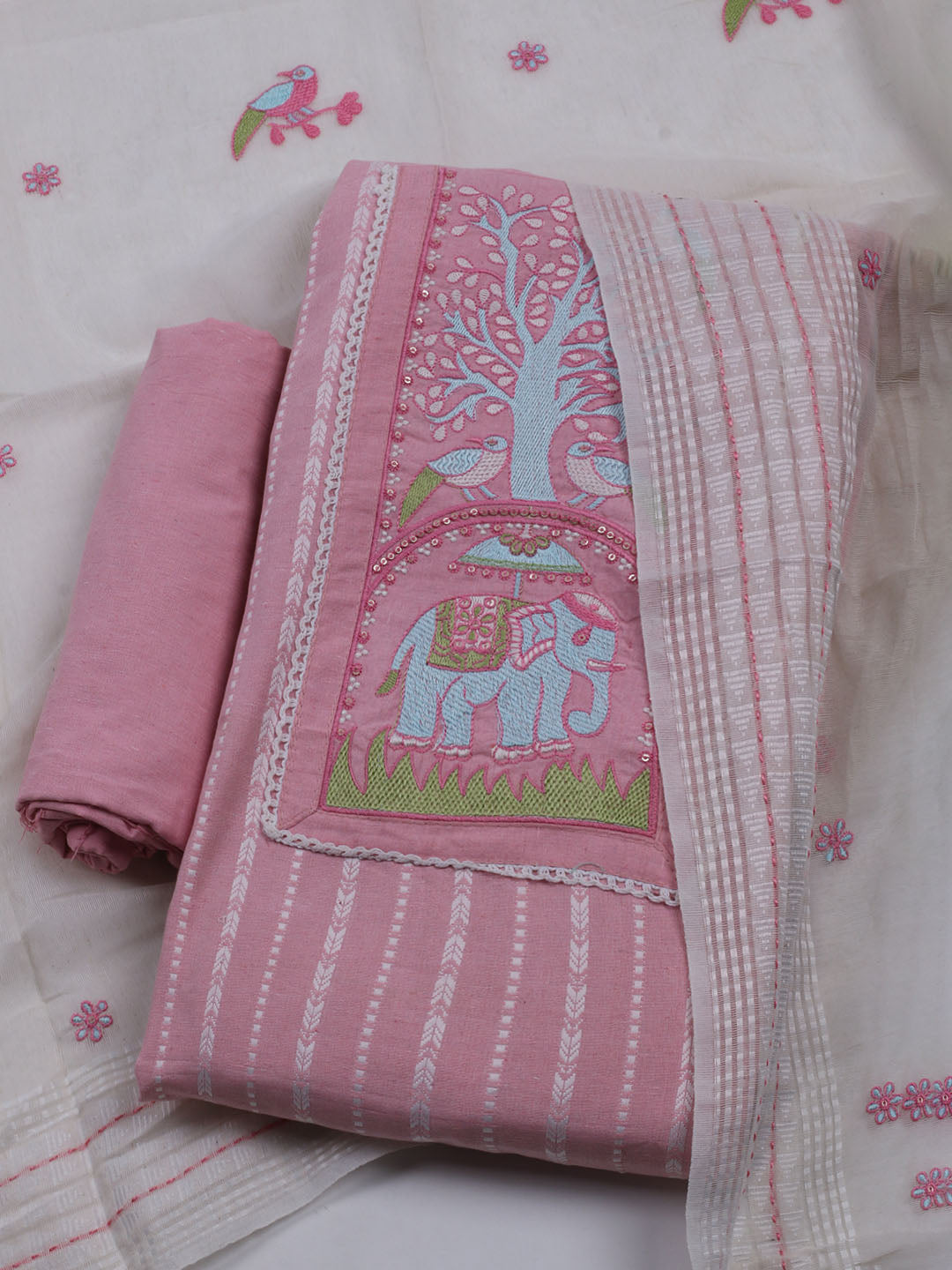 Neck Embroidered Cotton Blend Unstitched Suit With Dupatta