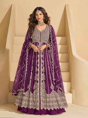 Embroidered Chinon Kurta With Plazzo & Dupatta