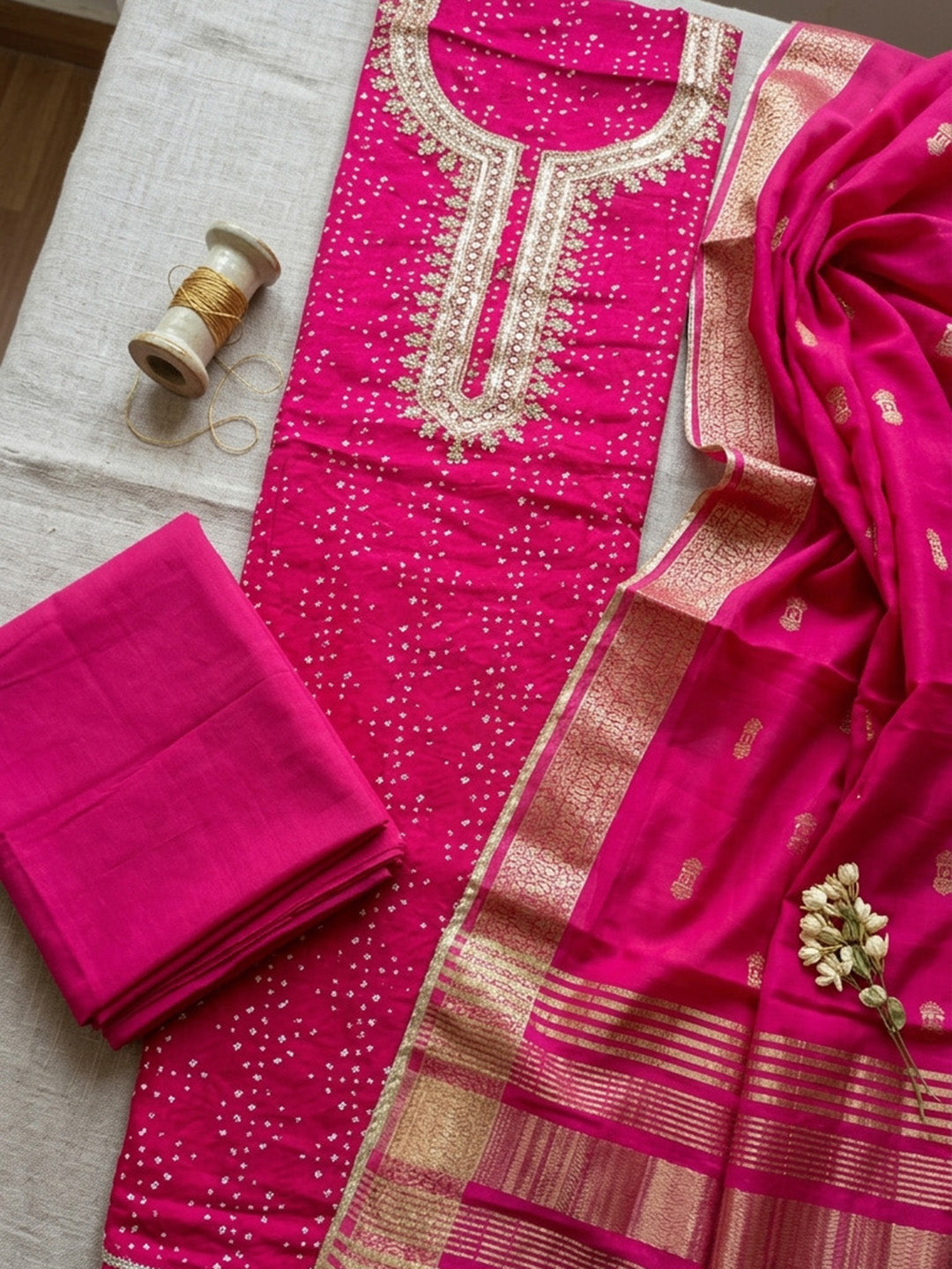 Printed Cotton Blend Unstitched Suit With Pant &amp; Dupatta