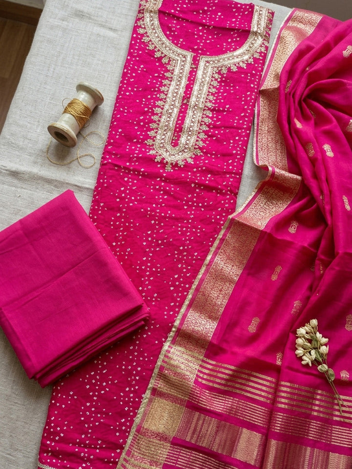 Printed Cotton Blend Unstitched Suit With Pant &amp; Dupatta