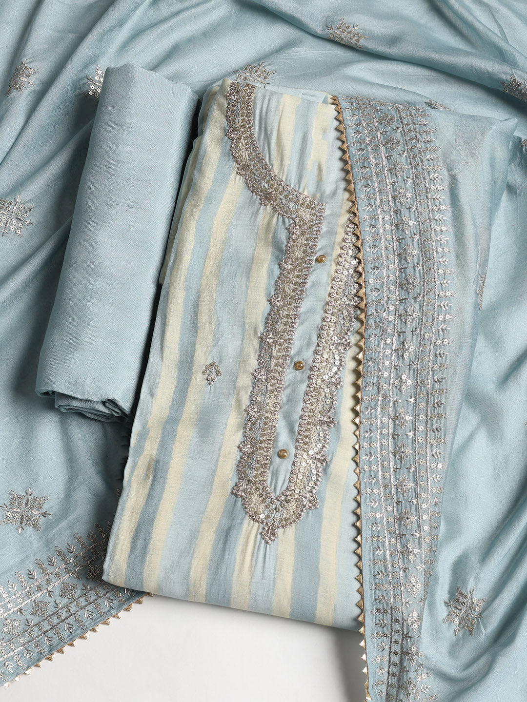 Sequence Work Chanderi Unstitched Suit With Dupatta