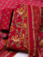 Embroidered Cotton Blend Unstitched Suit With Pant & Dupatta