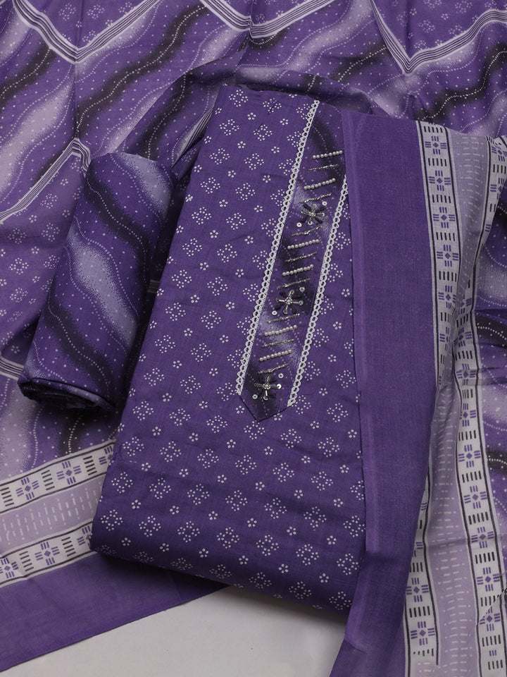 Printed Cotton Blend Unstitched Suit With Dupatta