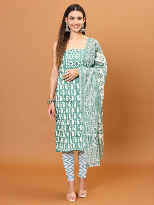 Neck Patti Printed Cotton Unstitched Suit Piece With Dupatta