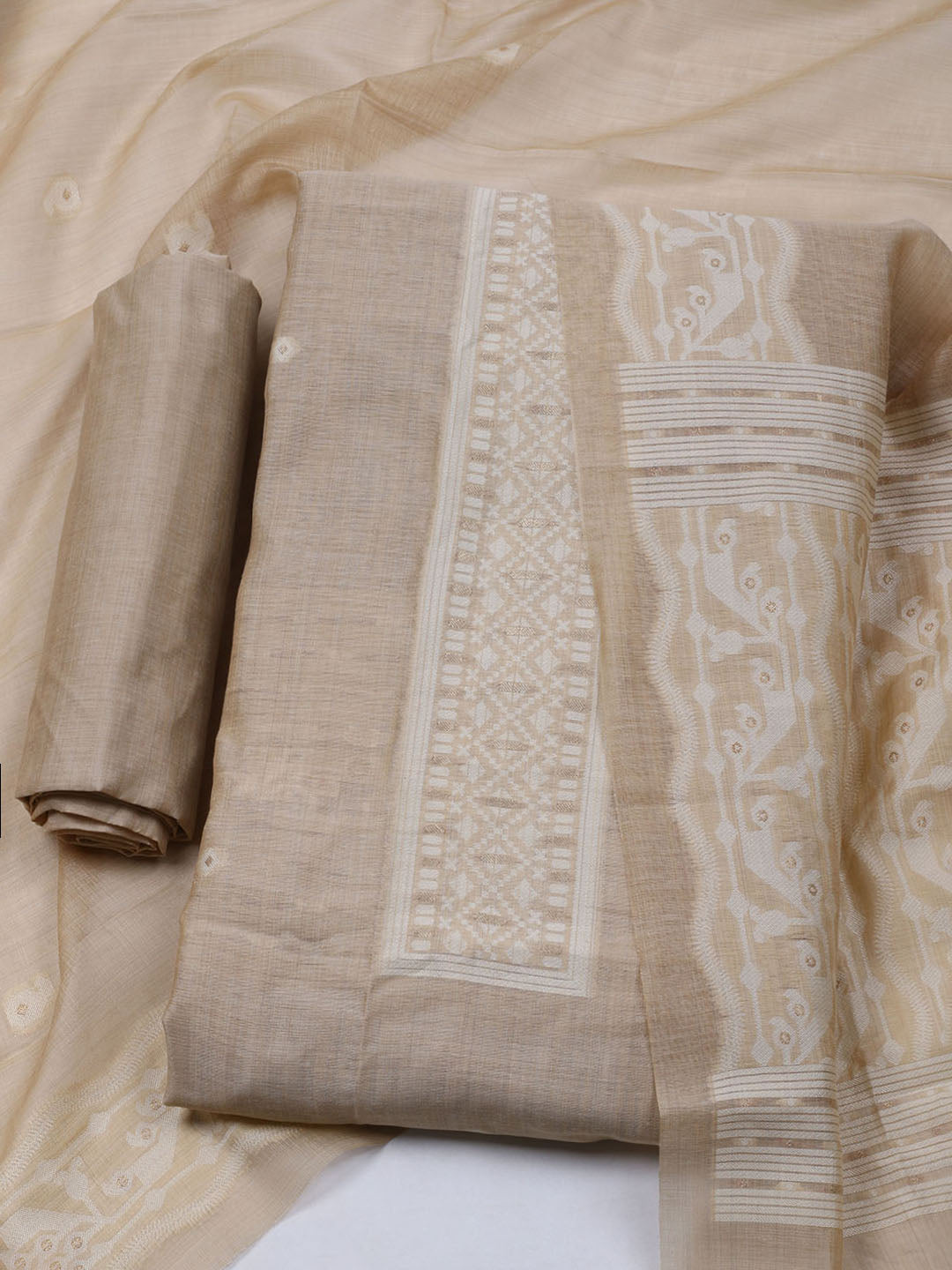Woven Chanderi Unstitched Suit With Dupatta