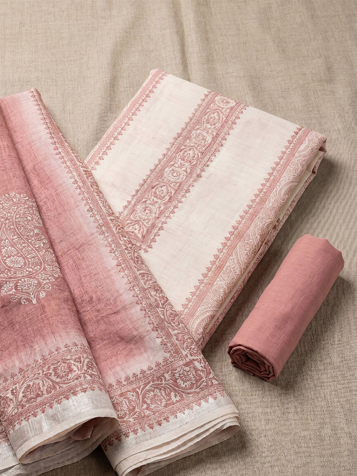 Printed Cotton Blend Unstitched Suit With Dupatta