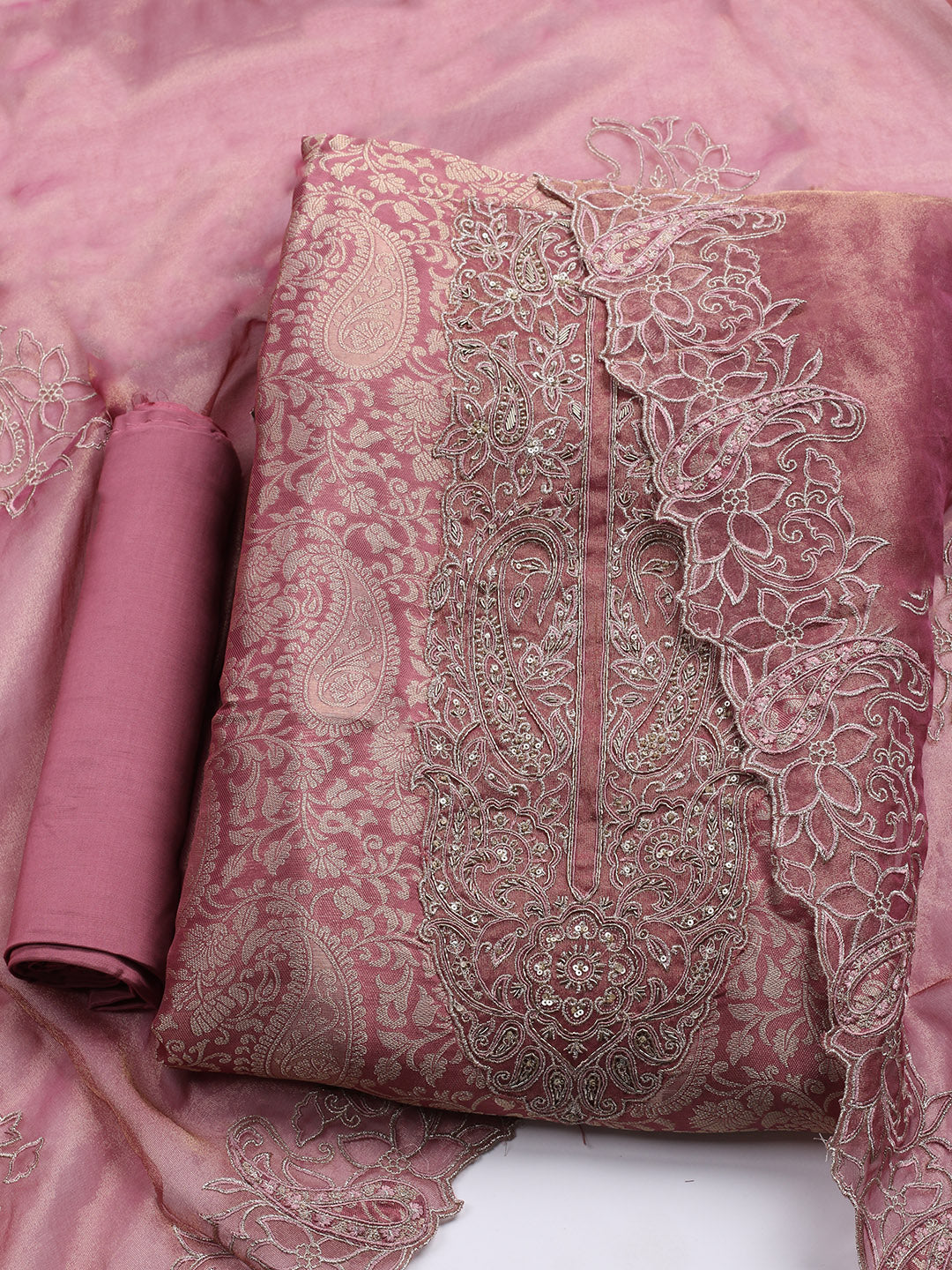 Woven Design Tissue Unstitched Suit With Dupatta