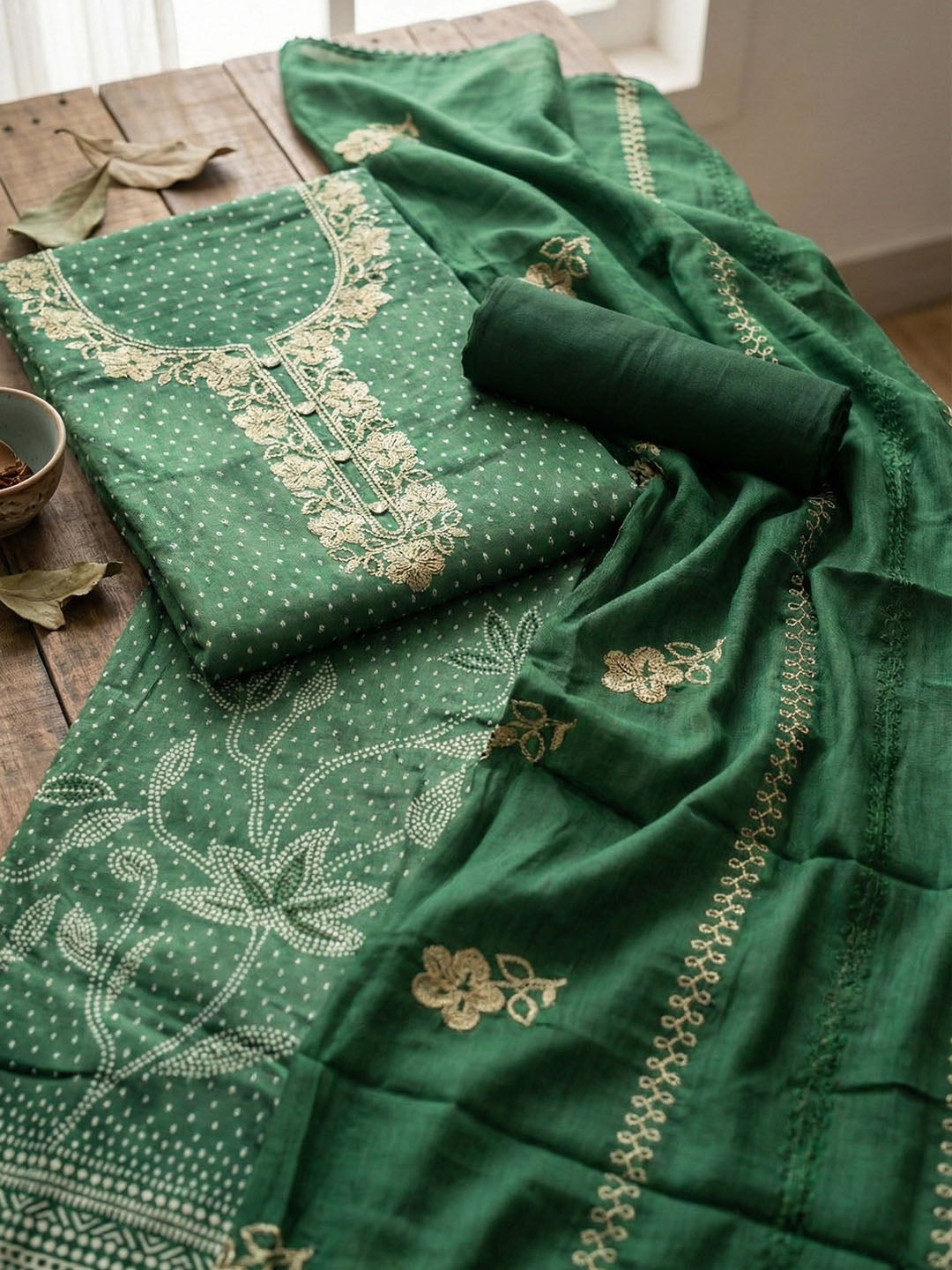 Embroidered Cotton Blend Unstitched Suit With Pant &amp; Dupatta