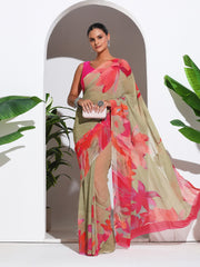 Floral Printed Georgette Saree