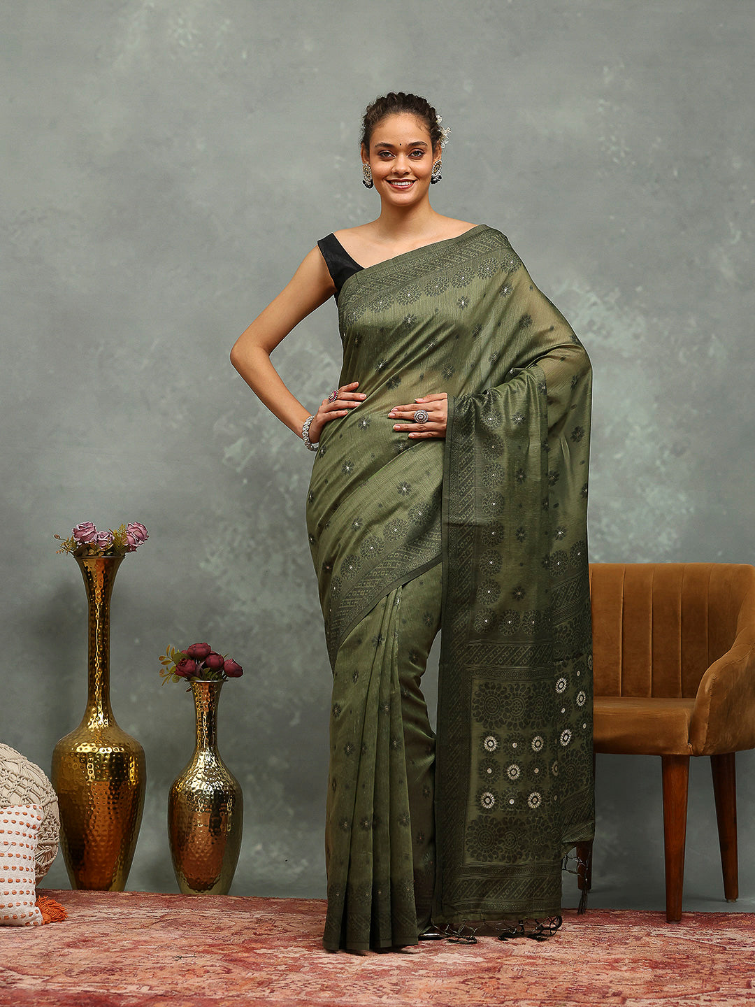 Resham Booti Woven Cotton Saree