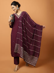 Plain Muslin Kurta With Pants & Dupatta