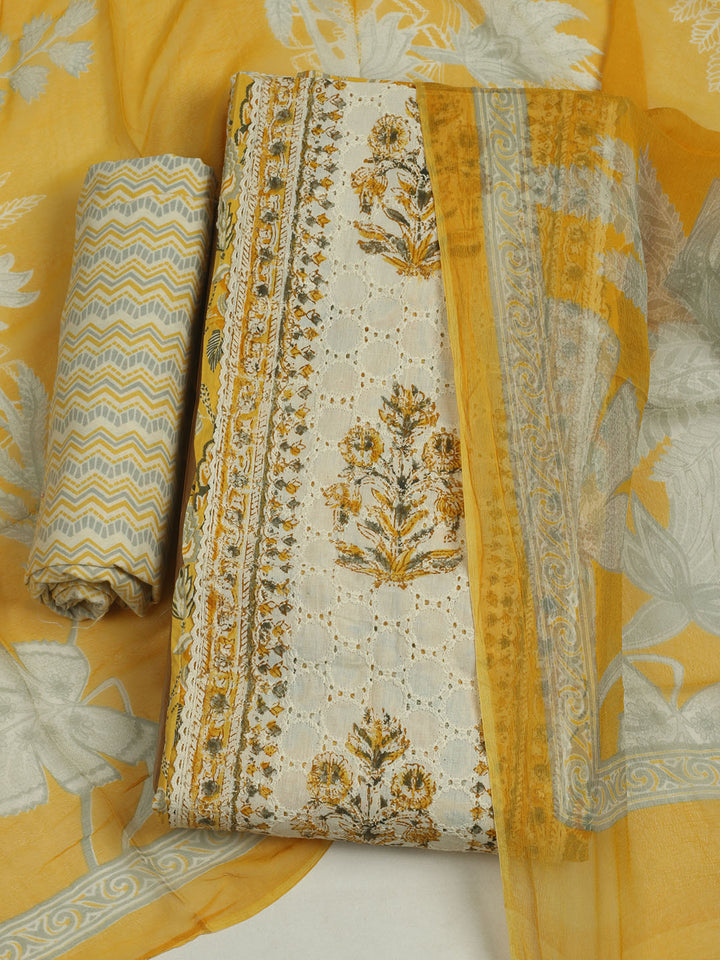 Printed Cotton Unstitched Suit With Pant &amp; Dupatta
