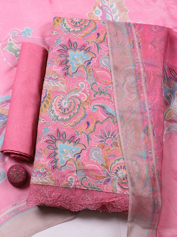 Embroidered Cotton Blend Unstitched Suit With Pant &amp; Dupatta