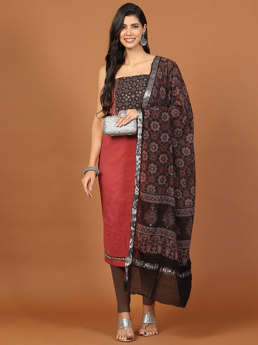 Printed Cotton Blend Unstitched Suit Piece With Dupatta