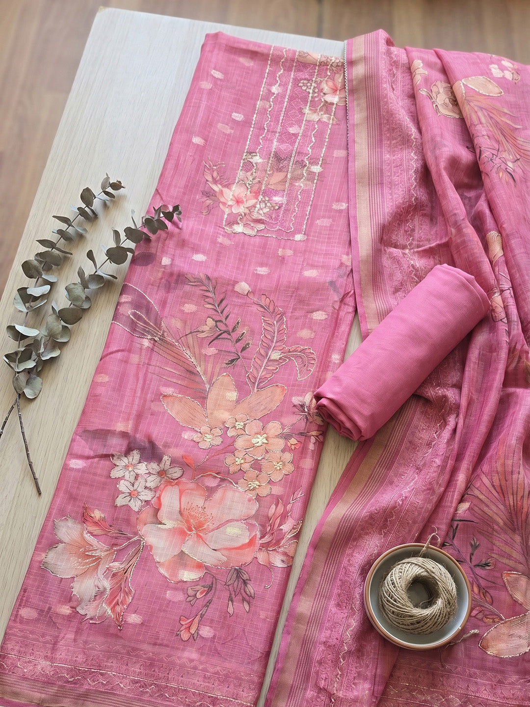 Printed Tissue Unstitched Suit With Pant &amp; Dupatta