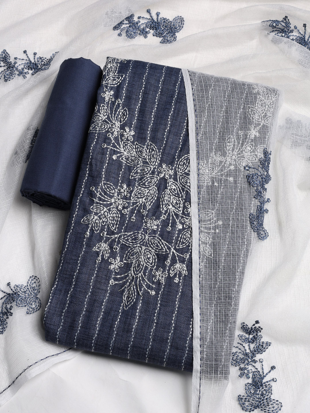 Neck Embroidered Cotton Blend Unstitched Suit With Dupatta