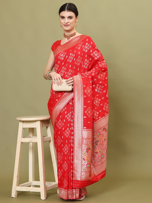 Zari Border Booti Embroidery Banarasi Saree