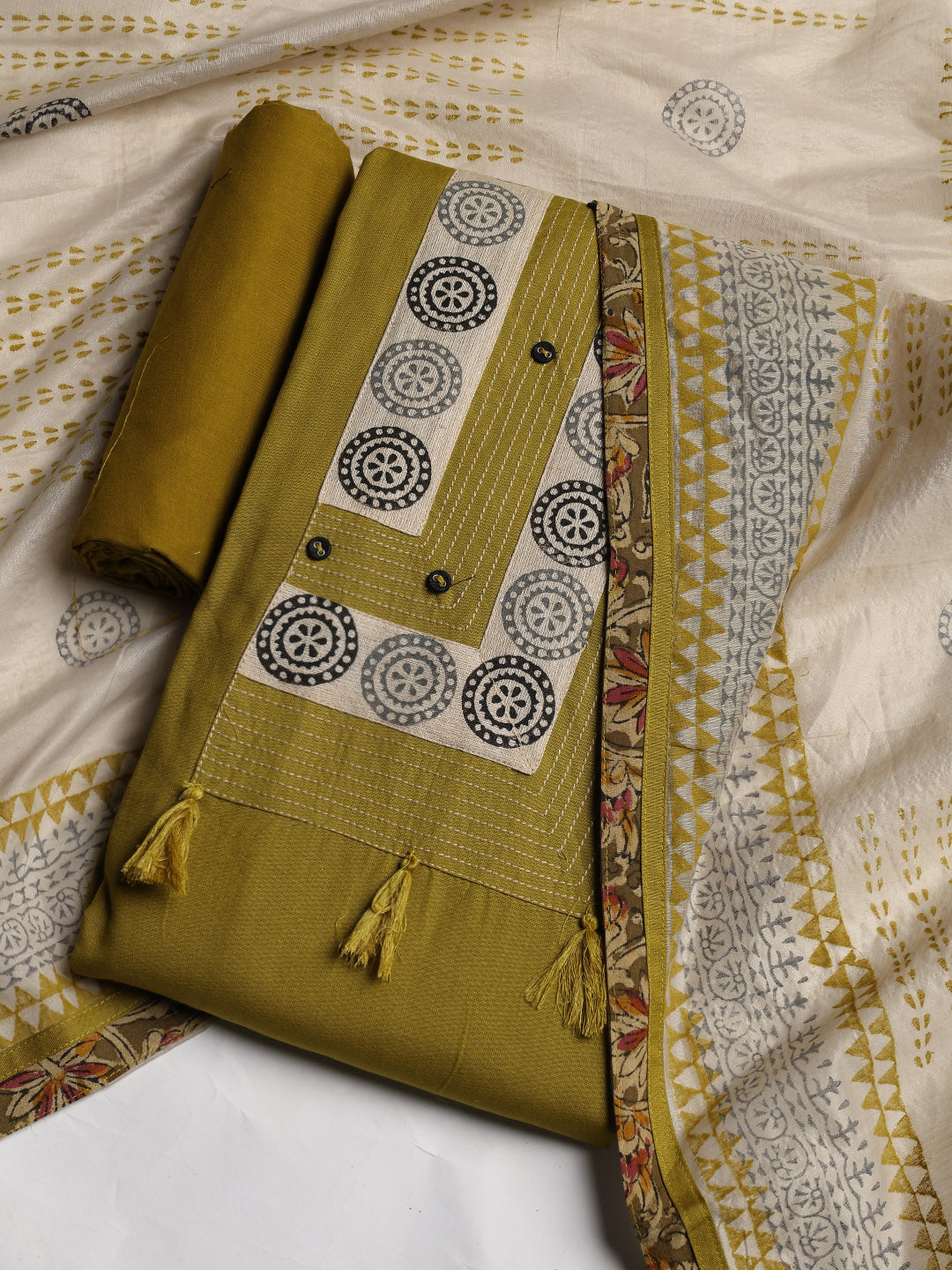 Neck Embroidered Cotton Blend Unstitched Suit With Dupatta