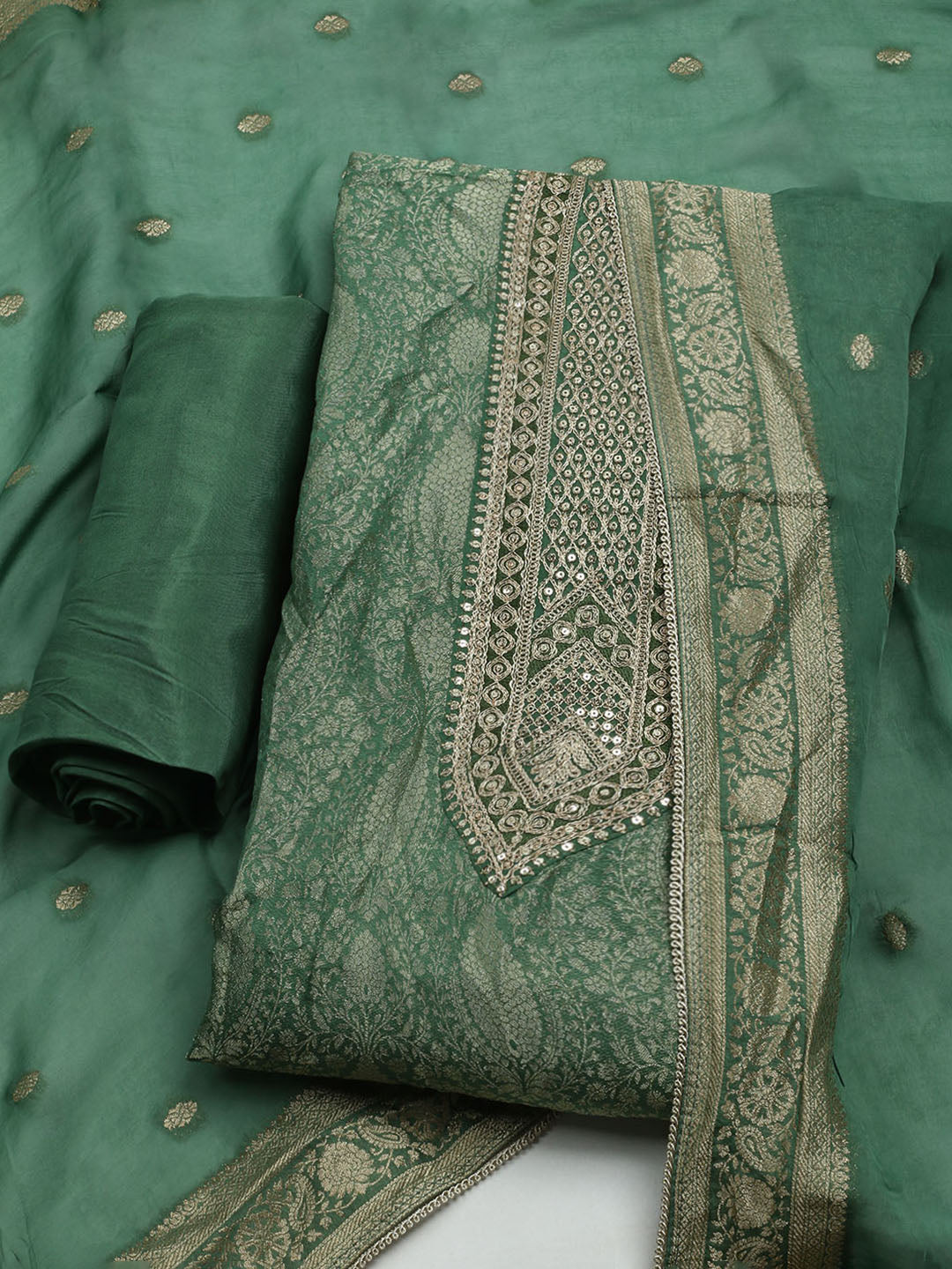 Woven Design Chanderi Unstitched Suit With Dupatta