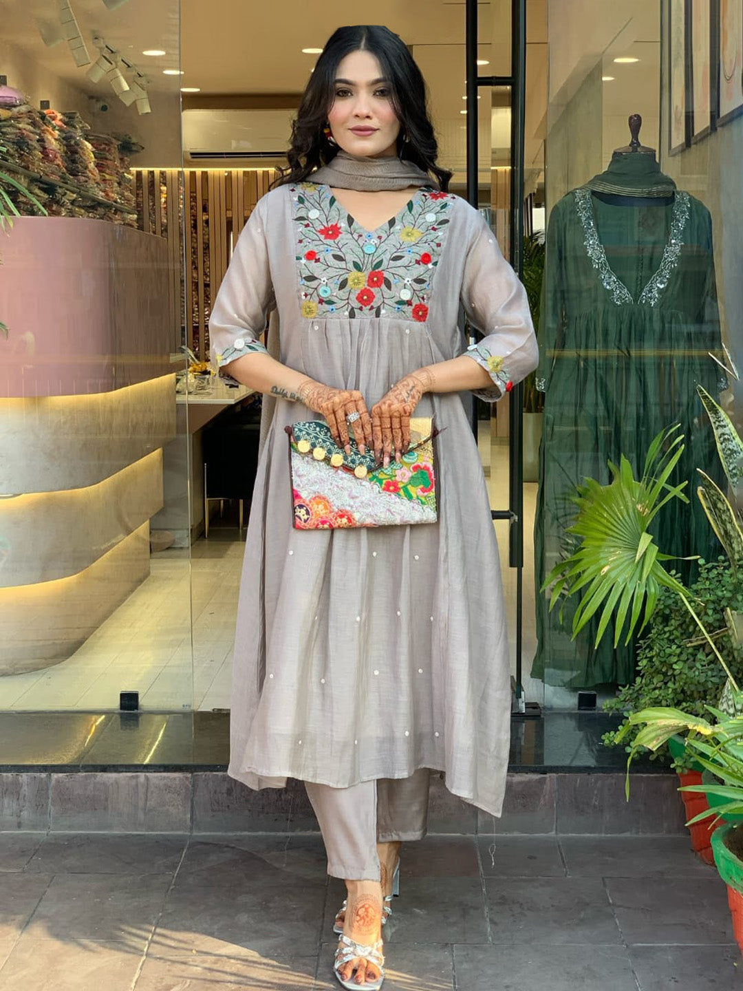 Printed Cotton Blend Kurta With Pants &amp; Dupatta