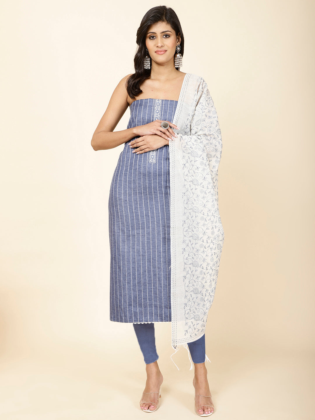 Printed Cotton Unstitched Suit Piece With Dupatta