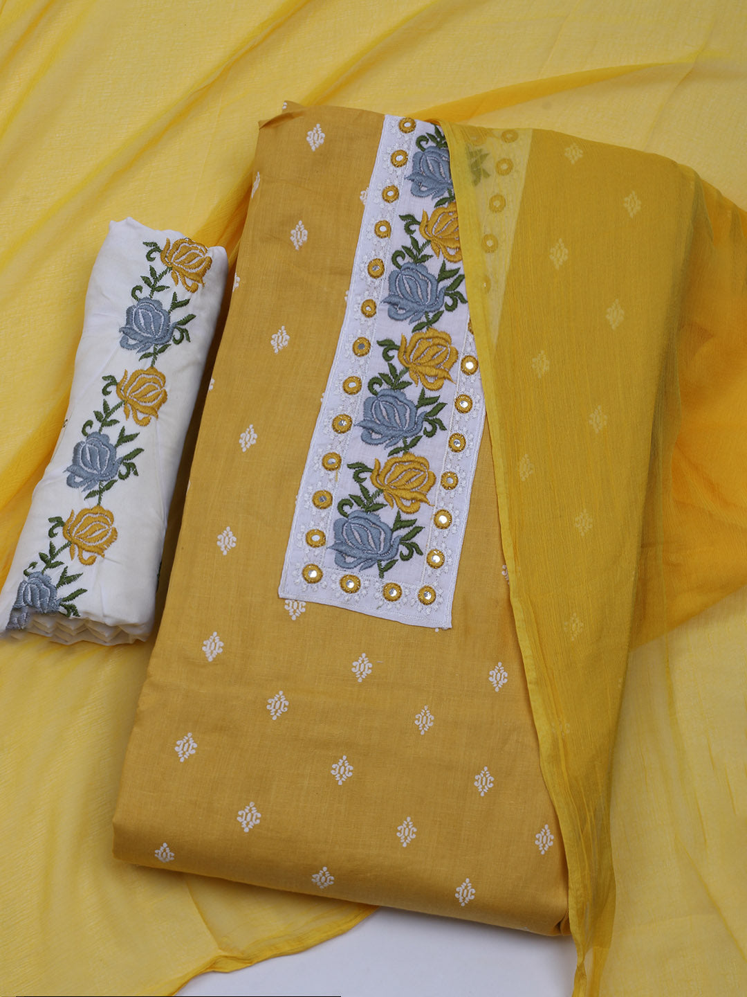 Printed Cotton Blend Unstitched Suit With Dupatta