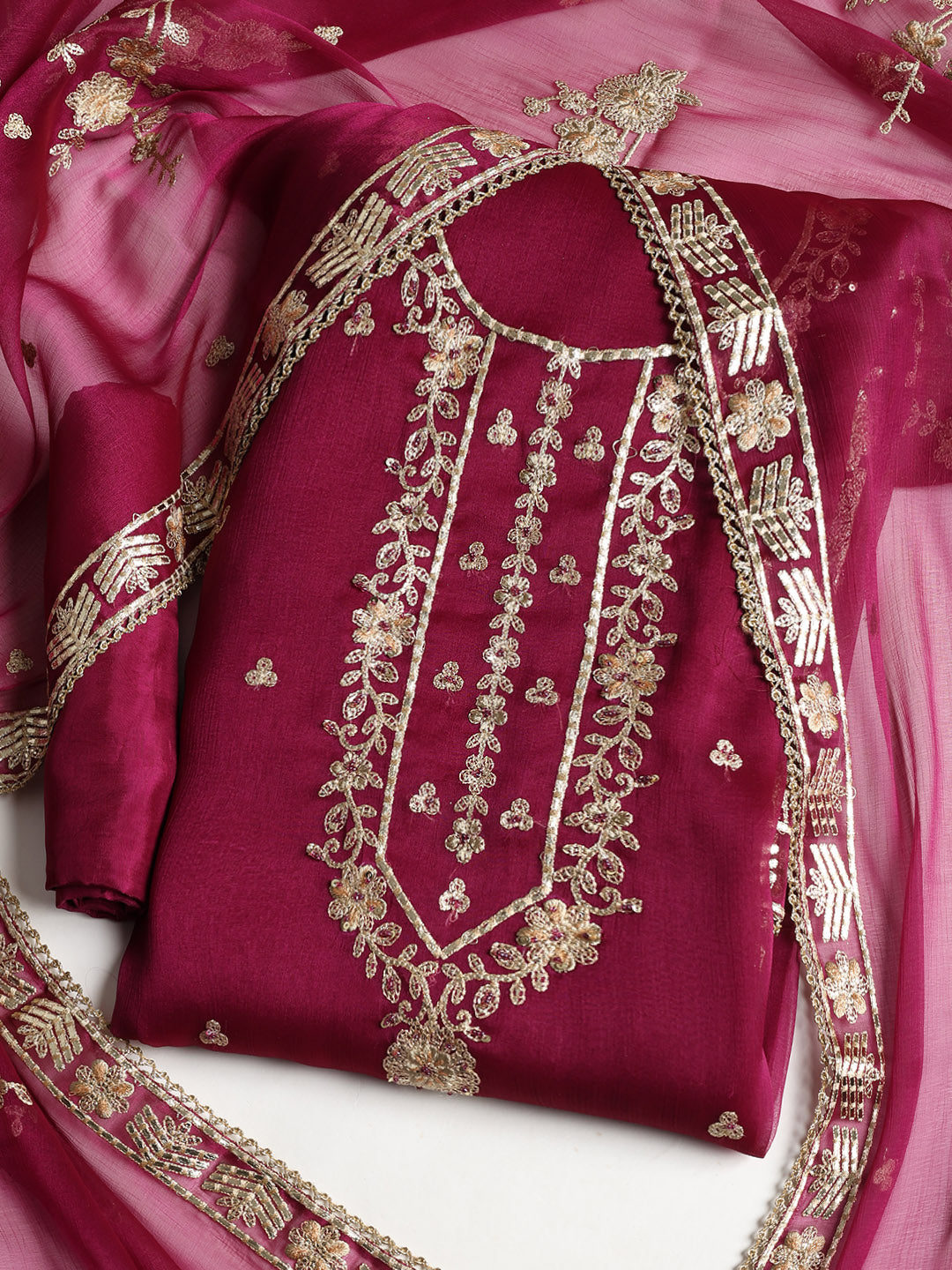 Embroidered Organza Unstitched Suit With Dupatta