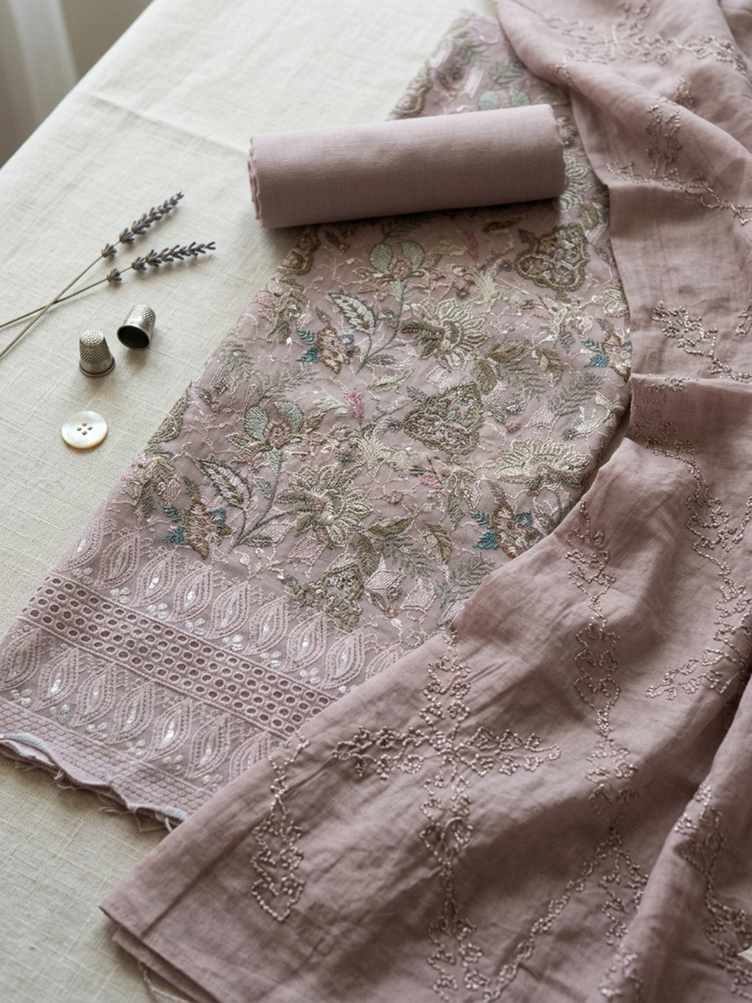 Embroidered Cotton Blend Unstitched Suit Pant &amp; Dupatta