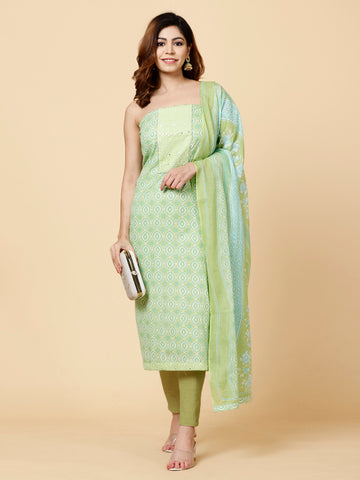 Printed Cotton Unstitched Suit Piece With Dupatta