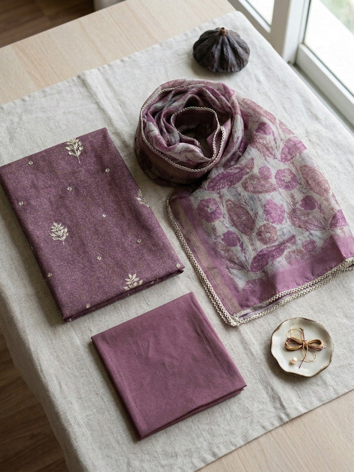 Embroidered Art Silk Unstitched Suit Pant &amp; Dupatta