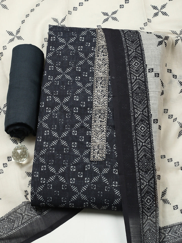 Embroidered Cotton Blend Unstitched Suit With Pant &amp; Dupatta