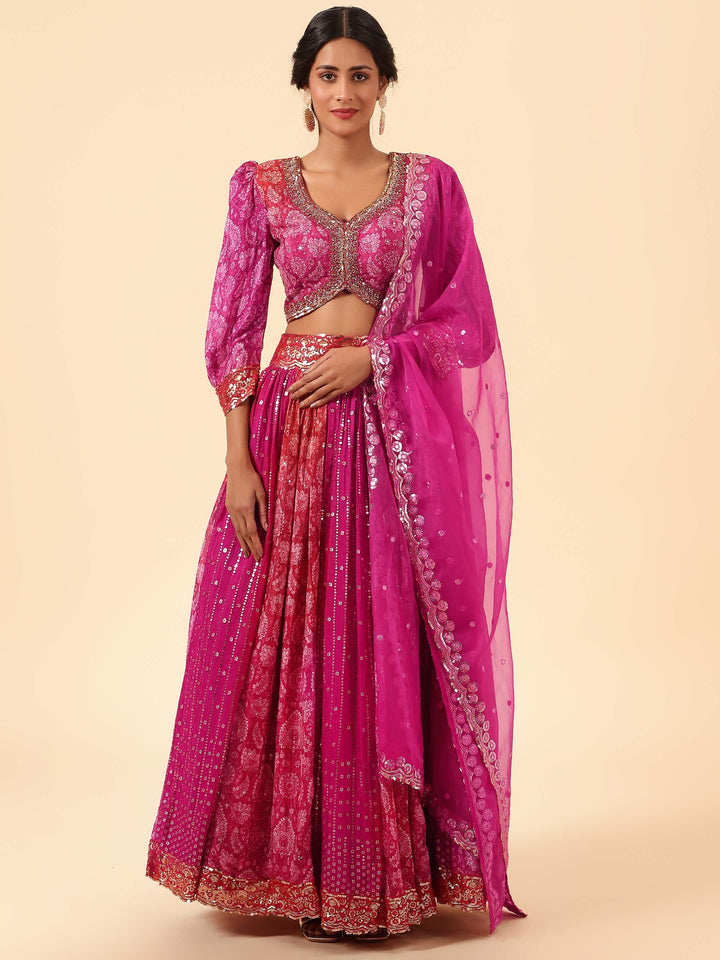 Sequin Embroidered Crepe Choli With Lehenga &amp; Dupatta