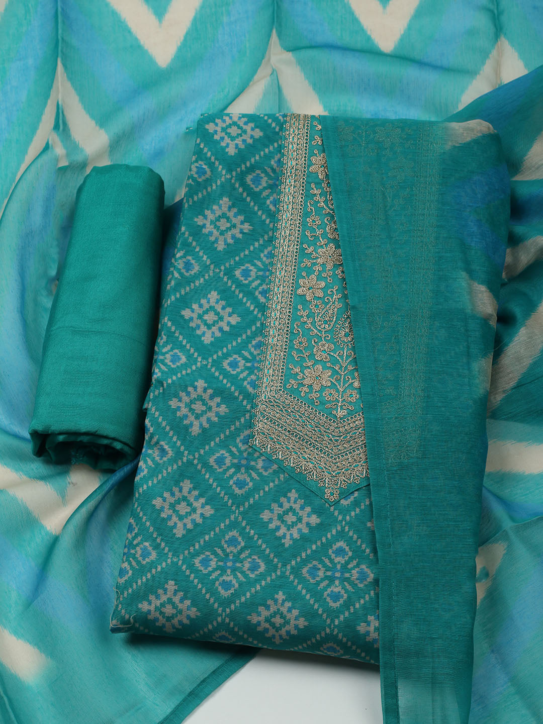 Embroidered Chanderi Unstitched Suit With Dupatta