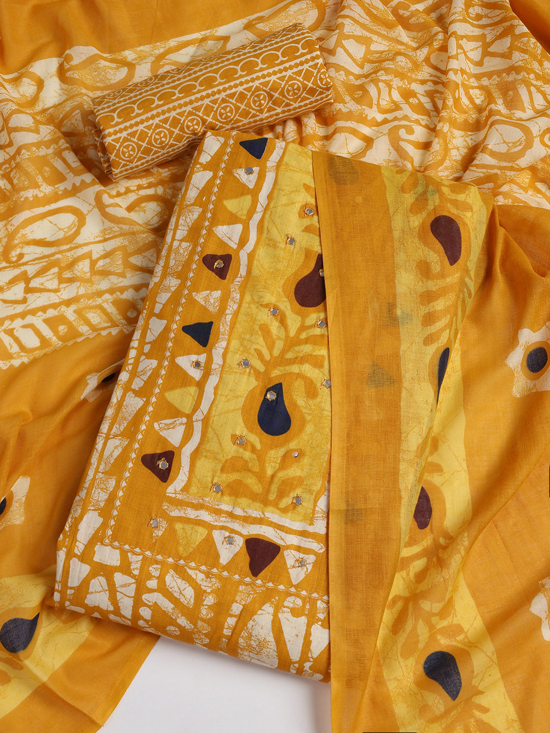 Printed Cotton Blend Unstitched Suit With Dupatta