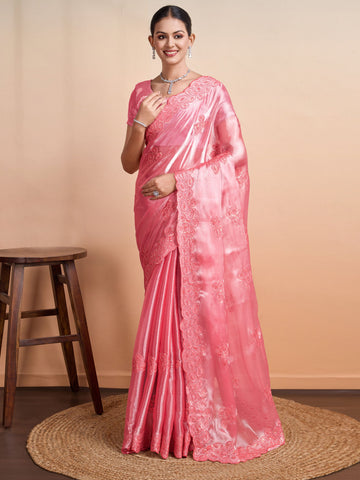 Sequence Embroidery Organza Saree